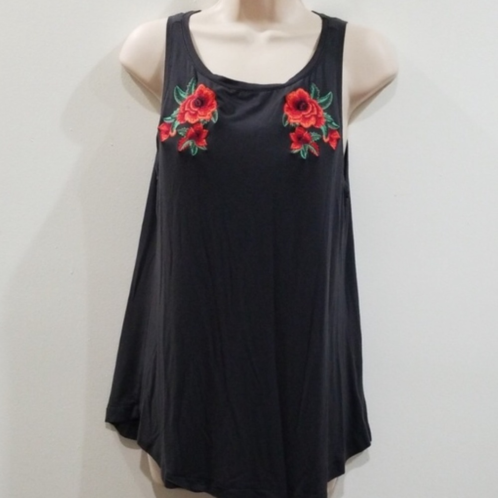 Charcoal Grey Top with Floral Detail